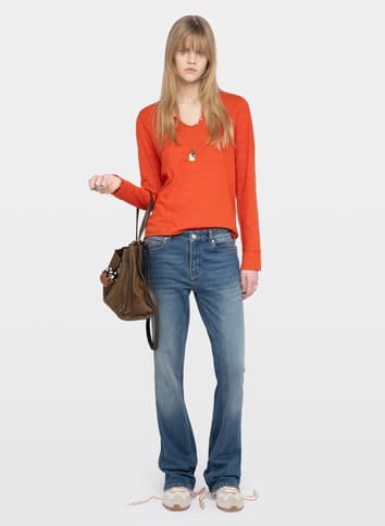 Tee-shirt droit col tunisien en coton ZADIG&VOLTAIRE Orange